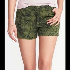 Old Navy Tropical Palm Print Green Cotton Chino 3.5” Inseam Shorts Size 8